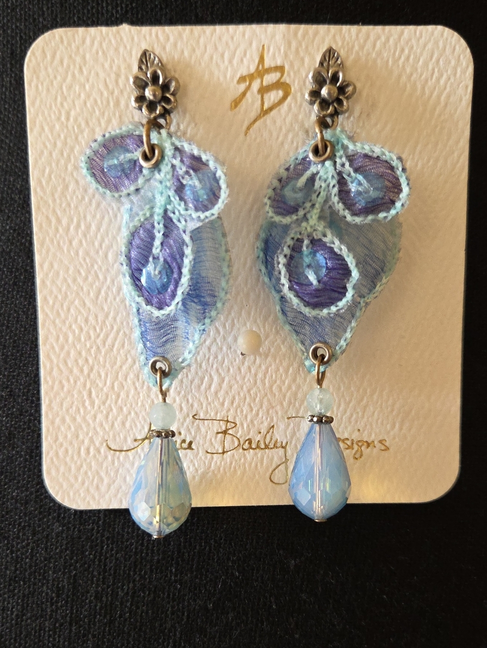 Alice Bailey Designs Santa Fe Blue Silk Teardrop Earrings